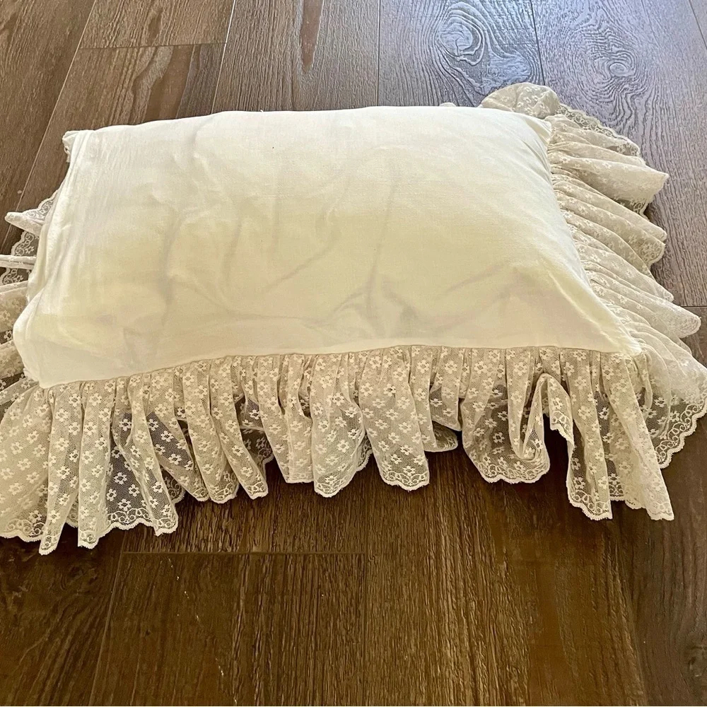 Floral Embroidered Ruffled Pillow 13/19 inches